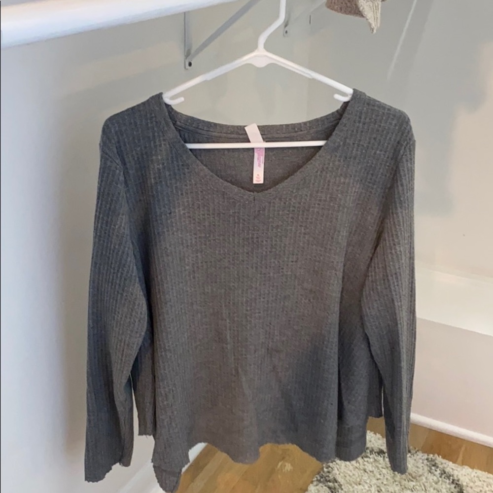 Open back thermal waffle knit top